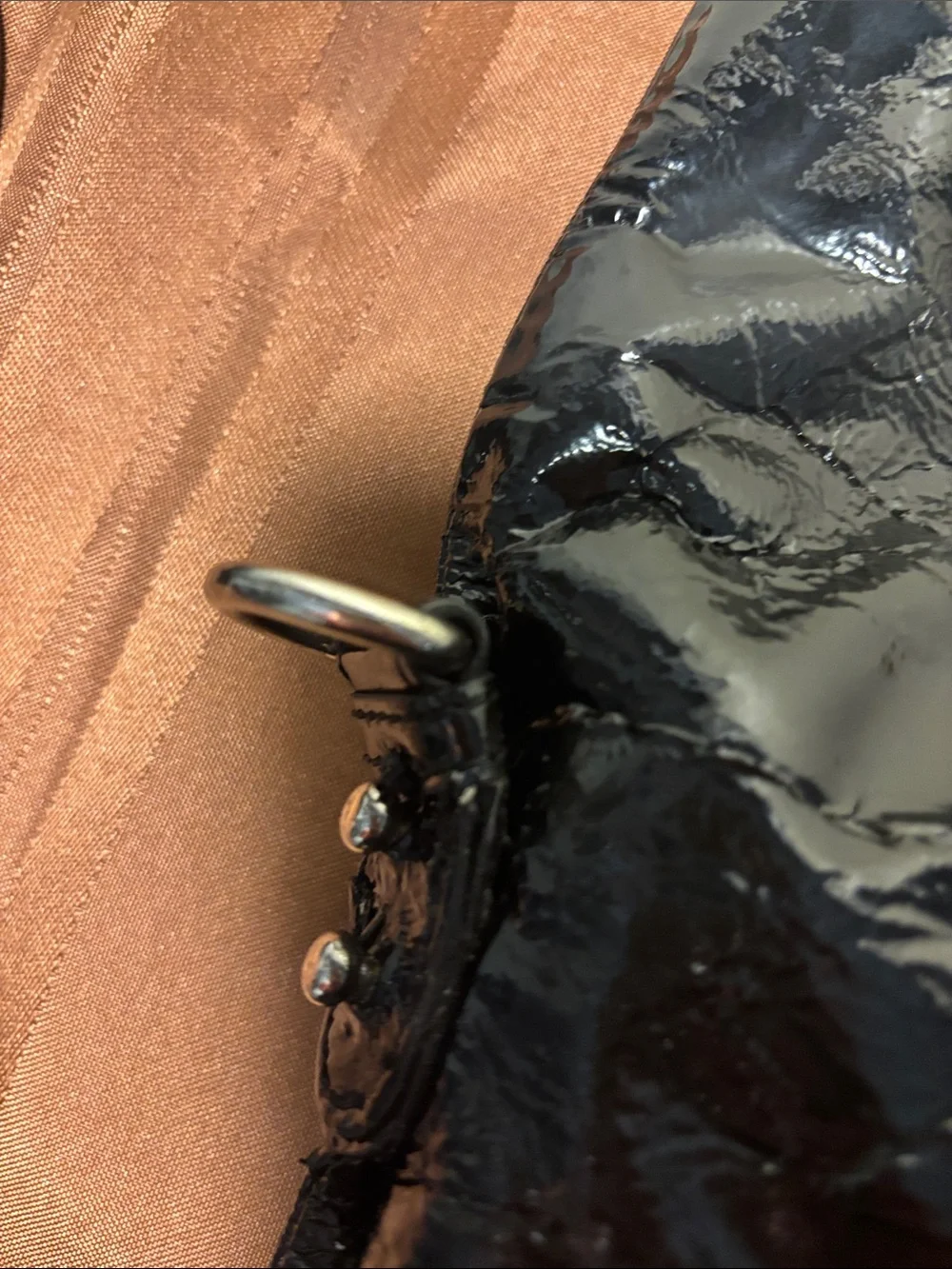 Badgley Mischka Black Crinkled Patent Leather 2Way Foldover Clutch Tote w/ Strap